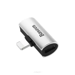 BASEUS adapter audio/HF z iPhone Lightning 8-pin na 2x do iPhone Lightning 8-pin CAL46-S1 srebrno - czarny